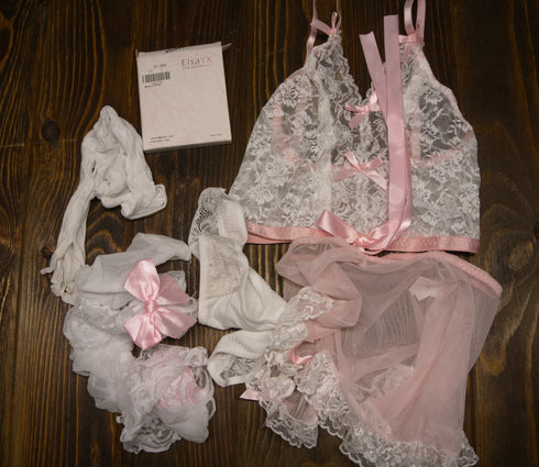 Celeste's Sheer Pink White Stockings Gloves and Lingerie from 'Celeste-in-Eleganti-Rano' Session